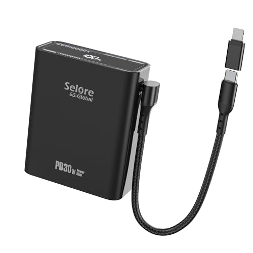 Power Bank 30W, 10000mAh Powerbank Schnellladefunktion Tragbares Ladegerät Klein Aber Stark, USB C Akkupack mit Kabel, Externe Handyakkus für iPhone 16 15 14 13 12 X Pro Max, MacBook, Galaxy, iPad von Selore&S-Global