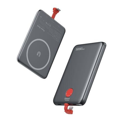 Powerbank Ultra Slim, 5000mAh Magnetische Power Bank USB C 20W Schnellladung Tragbares Ladegerät mit Kabel, Handy Akkupack Mini Powerbank Apple für iPhone 16, iPhone 15 14 13 12 Pro Max von Selore&S-Global