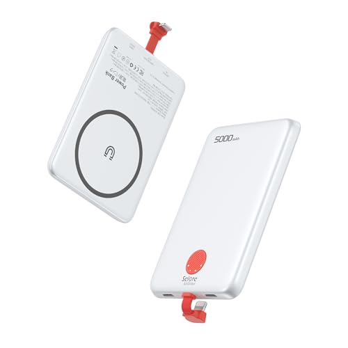 Powerbank Ultra Slim, 5000mAh Power Bank Magnetische USB C 20W Schnellladung Tragbares Ladegerät mit Kabel, Handy Akkupack Mini Powerbank Apple für iPhone 16/15 / 14/13 /12 Pro Max von Selore&S-Global