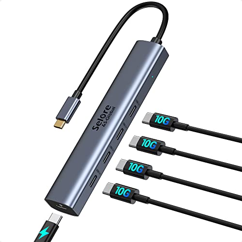 Selore 10 Gbit/s USB-C-Hub, 5 Anschlüsse, USB-C-Splitter mit 100 W Stromversorgung, Multiport-Adapter für Laptops, Tablets, Smartphones von Selore&S-Global