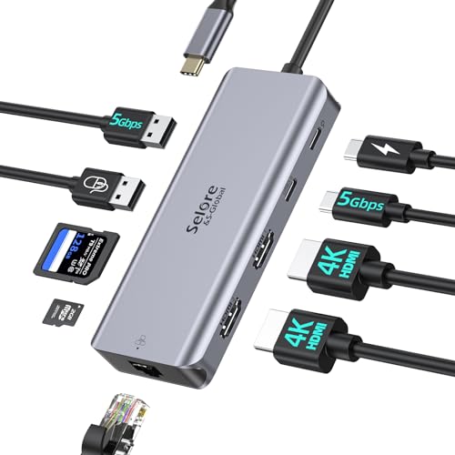 USB C Docking Station Dual HDMI, Selore 9 in 1 Dockingstation USB C Dual Monitor mit 2*4K HDMI, 5Gbps USB C/A 3.0, USB 2.0, USB C PD100W, 1000Mbps Ethernet, SD/Micro SD Kartenleser für Dell HP Lenovo von Selore&S-Global