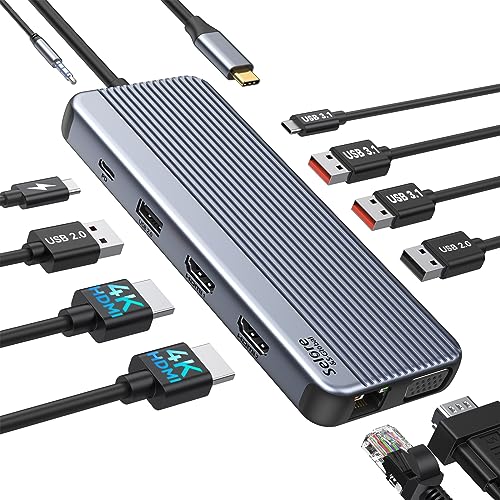 USB C Docking Station Triple Display, Selore 11 in 1 USB C Hub mit 2 * 4K@60Hz HDMI & 1080P VGA, USB C & 2 USB3.1 10Gbps, 2 USB 2.0, Gigabit Ethernet, 3.5mm Audio & Mic, 100W PD3.0 für Lenovo, Dell,HP USB C Docking Station Triple Display, Selore 11 in 1 USB C Hub mit 2 * 4K@60Hz HDMI & 1080P VGA, USB C & 2 USB3.1 10Gbps, 2 USB 2.0, Gigabit Ethernet, 3.5mm Audio & Mic, 100W PD3.0 für Lenovo, Dell,HP von Selore&S-Global
