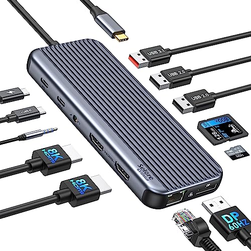USB C Docking Station für DP1.4, USB C Dock zu Dual 4K HDMI Displayport 12 IN 1 Docking Station Dual Monitor Triple Display mit Dual HDMI 8K DP USB 3.1 10Gbps 100W PD Gigabit Ethernet SD/TF Audio/Mic USB C Docking Station für DP1.4, USB C Dock zu Dual 4K HDMI Displayport 12 IN 1 Docking Station Dual Monitor Triple Display mit Dual HDMI 8K DP USB 3.1 10Gbps 100W PD Gigabit Ethernet SD/TF Audio/Mic von Selore&S-Global