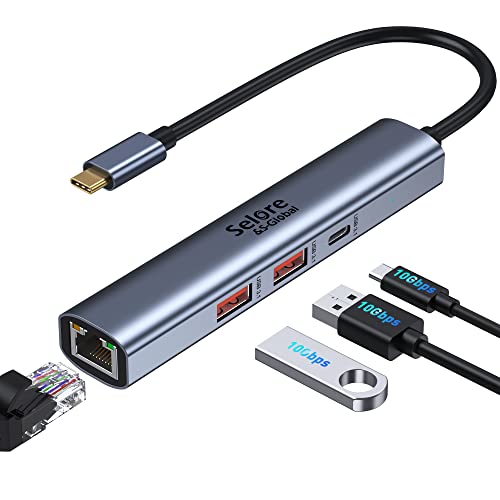 USB C Hub Ethernet, 4 en 1 10 Gbps USB 3.1 Gen USB C Hub Multiport Adapter mit USB C auf LAN Ethernet RJ45 Roter 1000 Mbps Adapter für MacBook Pro/Air, iMac, iPad, Dell, Galaxy, Surface. und usw von Selore&S-Global