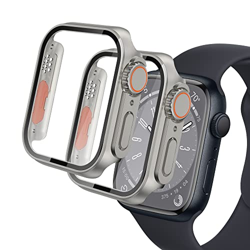 Seltureone 2 Stück Hülle für Apple Watch Series 6/5/4/SE/SE 2 44mm Schutzhülle, Kreatives Design Hart PC Schutzhülle für Apple Watch 44mm Glas Displayschutz - Titan von Seltureone