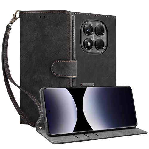 Seltureone Handyhülle Kompatibel für Xiaomi Redmi Note 14 Pro 5G/ Note 14 Pro Plus 5G, Premium PU Leder Hülle, Klappbar Flip Stoßfeste, Klapphülle mit Tasche Magnet Kartenfach Standfunktion - Schwarz von Seltureone