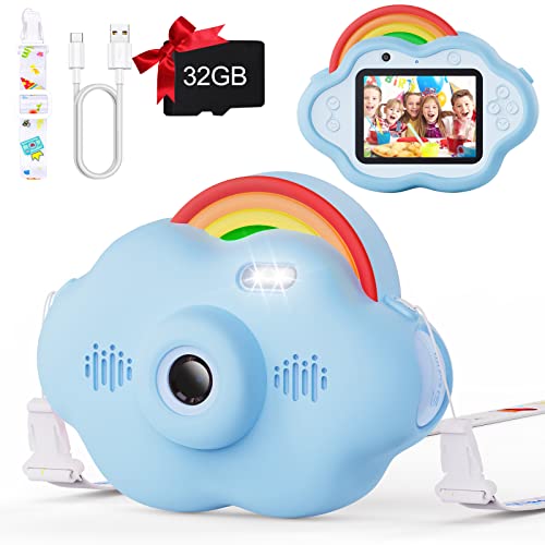 Selvim Kinderkamera 3 4 5 6 7 8 Jahre, 2,4" 1080P HD Digitalkamera für Kinder, Wiederaufladbare Kamera Kinder, Duale Linse Selfie Fotoapparat Kinder 32GB, Geschenk für Mädchen Jungen Blau von Selvim