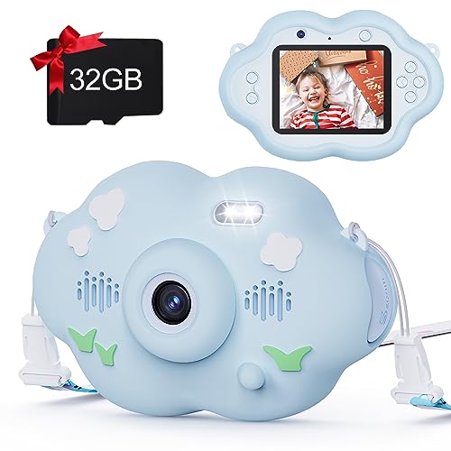 Selvim Kinderkamera [Lammform& Blau], 40MP 1080P Dual Selfie Kamera Kinder, 2,4’’ IPS Bildschirm Video Digitalkamera mit 32GB Karte, Spielzeug Kamera Geschenke für 3-12 Jahre alte Mädchen Jungen von Selvim