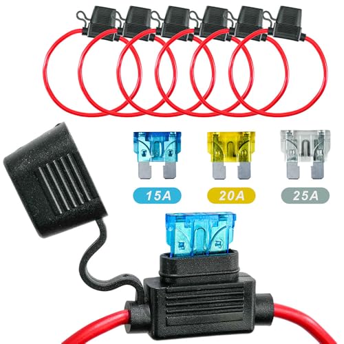 Selyse 6 Stück 12AWG Sicherungshalter für KFZ, LKW, Auto, Motorrad, wasserdicht mit Inline Flachsicherungen, Kupferkabel, Standard Sicherungen für Auto/Boot 2 * 15A 2 * 20A 2 * 25A Selyse 6 Stück 12AWG Sicherungshalter für KFZ, LKW, Auto, Motorrad, wasserdicht mit Inline Flachsicherungen, Kupferkabel, Standard Sicherungen für Auto/Boot 2 * 15A 2 * 20A 2 * 25A von Selyse