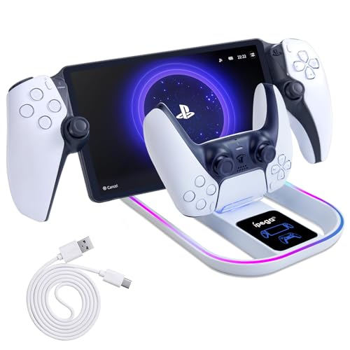 Ladestation für PS Portal und PS5 Controller,Tragbares Ladegerät mit RGB 14 Lichteffekt für PS Portal Remote Player von Semaiki