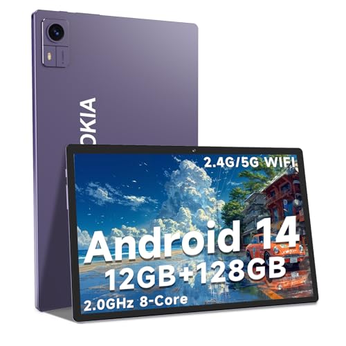 Semeakoko Tablet 10.1 Zoll, Android 14 Tablet PC mit 12 GB RAM + 128 GB ROM (TF 1 TB Erweitert), Octa Core 2.0 GHz, 2.4 G/5G WiFi, Bluetooth 5.2, 10000mAh, 1280 x 800 HD IPS, 2+5 MP Dual Kamera, Lila von Semeakoko