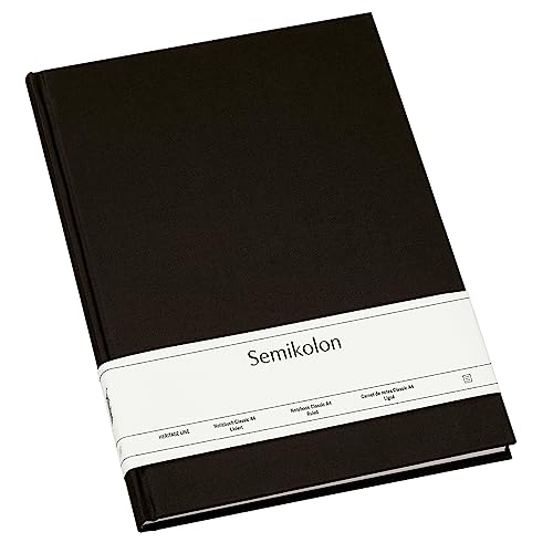 Semikolon 350924 - Notizbuch Classic A4 liniert - 176 Seiten, cremeweißes Papier – Lesezeichen – black schwarz von Semikolon