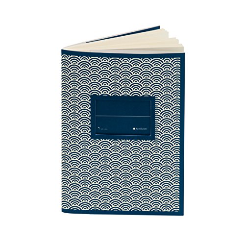 Semikolon 354812 – Ecole Heft blanko A6 – 96 Seiten, büttengeprägtes Papier, cremefarben – Seigaiha marine dunkel-blau von Semikolon