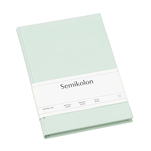 Semikolon 364089 - Notizbuch Classic A5 liniert - 176 Seiten, cremeweißes Papier – Lesezeichen – moss pastell-grün von Semikolon