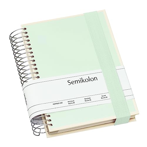 Semikolon 364097 Mucho Spiral-Notizbuch A5 15,7 x 21,7 cm - je 110 karierte, linierte, blanko Seiten, moss pastell-grün von Semikolon