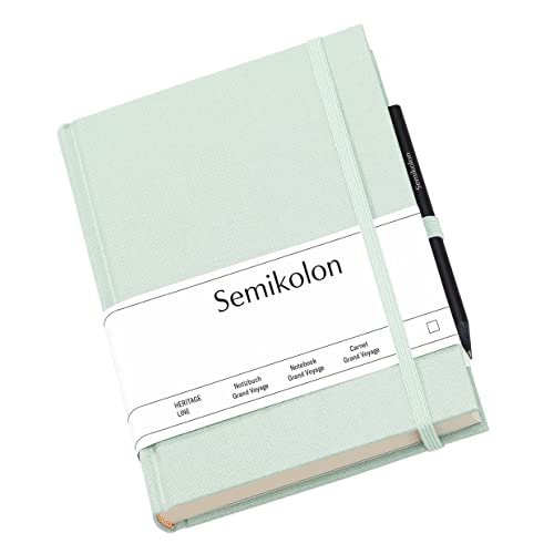Semikolon 364100 - Reisetagebuch Grand Voyage - 14 x 19,2 cm 304 Seiten - 2 Lesezeichen Weltkarte – moss pastell-grün von Semikolon