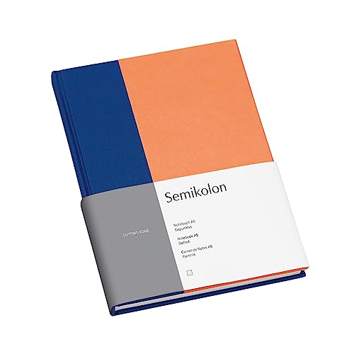 Semikolon 364821 – Notizbuch Cutting Edge A5 blanko - 176 Seiten, cremeweißes Papier – Lesezeichen – cobalt peach von Semikolon