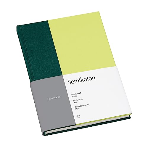 Semikolon 364822 – Notizbuch Cutting Edge A5 blanko - 176 Seiten, cremeweißes Papier – Lesezeichen – forest kiwi von Semikolon