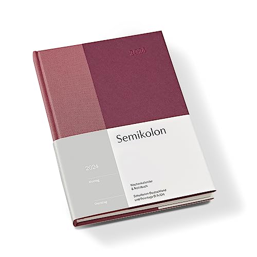 Semikolon 368704 Wochenkalender & Notizbuch 2024 A5, 13 Monate - 100g/m² Papier, Deutsch, Hardcover – Blossom von Semikolon