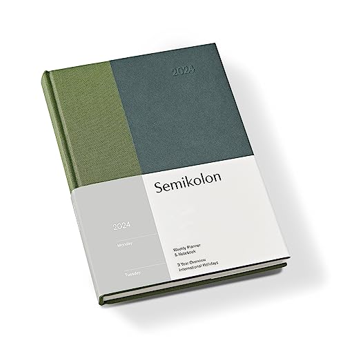 Semikolon 368708 Wochenkalender & Notizbuch 2024 A5, 13 Monate - 100g/m² Papier, Englisch, Hardcover – Botanic von Semikolon