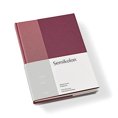 Semikolon 368709 Wochenkalender & Notizbuch 2024 A5, 13 Monate - 100g/m² Papier, Englisch, Hardcover – Blossom von Semikolon