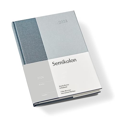 Semikolon 368711 Wochenkalender & Notizbuch 2024 A5, 13 Monate - 100g/m² Papier, Englisch, Hardcover – Sea Salt von Semikolon