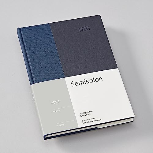 Semikolon 368712 Wochenkalender & Notizbuch 2024 A5, 13 Monate - 100g/m² Papier, Englisch, Hardcover – Midnight von Semikolon