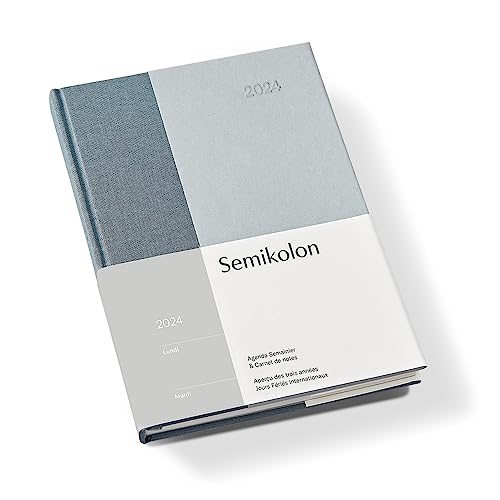 Semikolon 368716 Wochenkalender & Notizbuch 2024 A5, 13 Monate - 100g/m² Papier, Französisch, Hardcover – Sea Salt von Semikolon