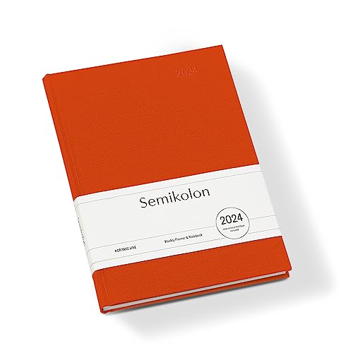 Semikolon 369077 Wochenkalender & Notizbuch 2024 A5, 13 Monate, 100g/m² Papier, Englisch, Hardcover, orange orange von Semikolon