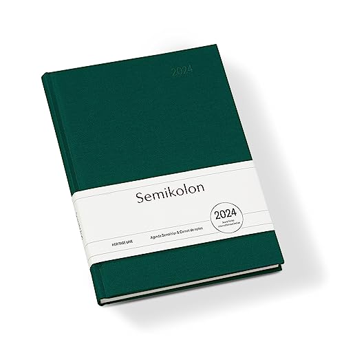 Semikolon 369079 Wochenkalender & Notizbuch 2024 A5, 13 Monate, 100g/m² Papier, Französisch, Hardcover, forest grün von Semikolon