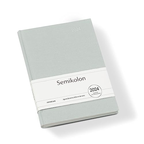 Semikolon 369081 Wochenkalender & Notizbuch 2024 A5, 13 Monate, Französisch, Hardcover, moss pastell-grün von Semikolon