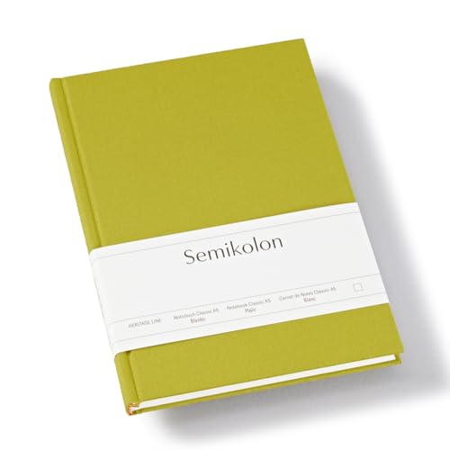 Semikolon 370047 - Notizbuch Classic A5 blanko - 176 Seiten, cremeweißes Papier – Lesezeichen – matcha hell-grün von Semikolon