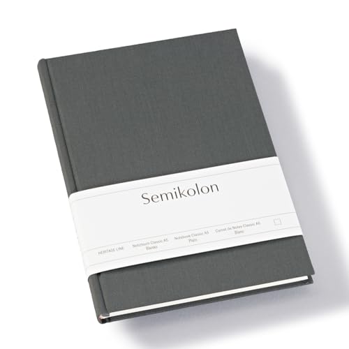 Semikolon 370048 - Notizbuch Classic A5 blanko - 176 Seiten, cremeweißes Papier – Lesezeichen – lava stone grau von Semikolon