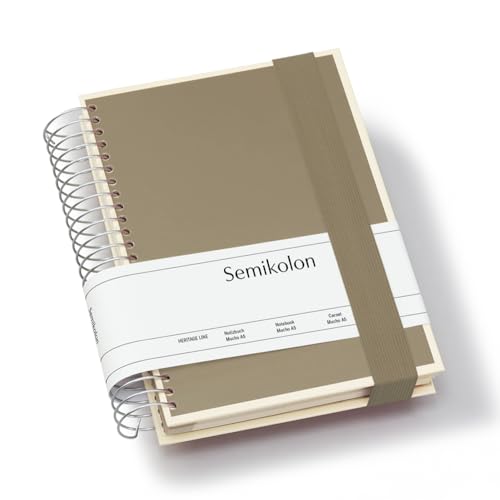 Semikolon 370067 Mucho Spiral-Notizbuch A5 15,7 x 21,7 cm - je 110 karierte, linierte, blanko Seiten, fango beige von Semikolon