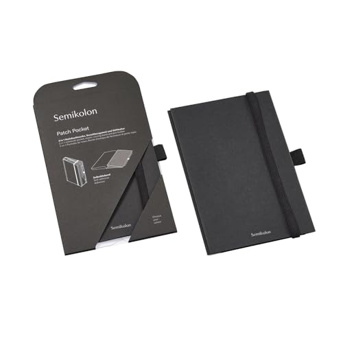 Semikolon 370986 Patch Pocket - Falttasche für Notizbuch A5 - mit Gummiverschluss und Stiftschlaufe - Schwarz von Semikolon