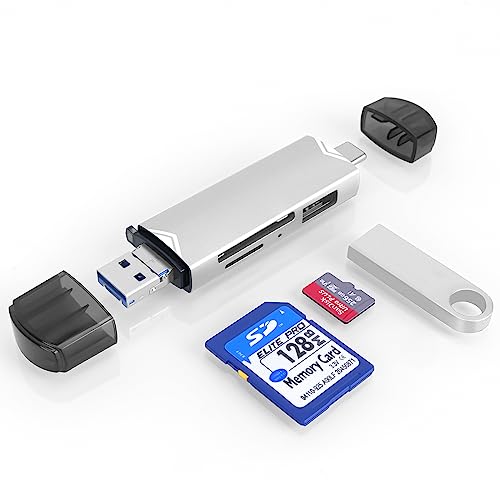 SD Kartenleser, Seminer 6-in-1 USB C/USB 3.0 Dual Slot OTG Speicherkartenadapter für TF/SD/Micro SD/SDXC/Micro SDXC/Micro SDHC Speicherkarten (Silber) von Seminer