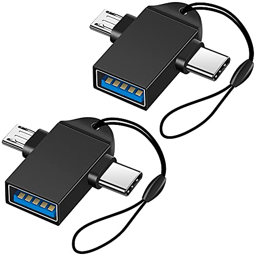 Seminer 2in1 Micro USB/USB-C auf USB 3.0 Adapter 2er-Pack mit Lanyard, USB C auf USB Adapter, Micro auf USB OTG Aadapter Konverter, Schwarz von Seminer