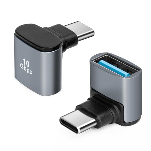 Seminer 90 Grad USB C auf USB 3.1 OTG Adapter (2 Stück), Rechtwinkliger USBC Typ-C Stecker auf USB Buchse Adapter, 10G Datenübertragung für Smartphone, Tablet, Laptop von Seminer