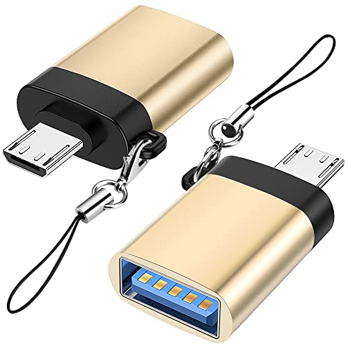 Seminer Micro USB auf USB 3.0 Adapter (2er Pack) mit Lanyard, Micro USB Stecker auf USB-A Buchse OTG Adapter Kompatibel mit Samsung S7 S6, OTG Micro Devices, Flash Drive, Tastatur (Gold) von Seminer