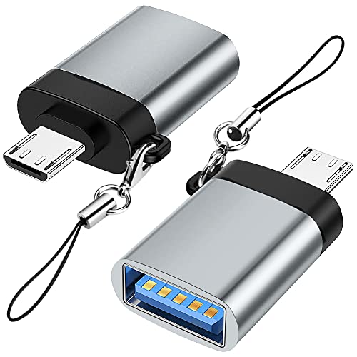 Seminer Micro USB auf USB 3.0 Adapter (2er Pack) mit Lanyard, Micro USB Stecker auf USB-A Buchse OTG Adapter Kompatibel mit Samsung S7 S6, OTG Micro Devices, Flash Drive, Tastatur (Grau) von Seminer
