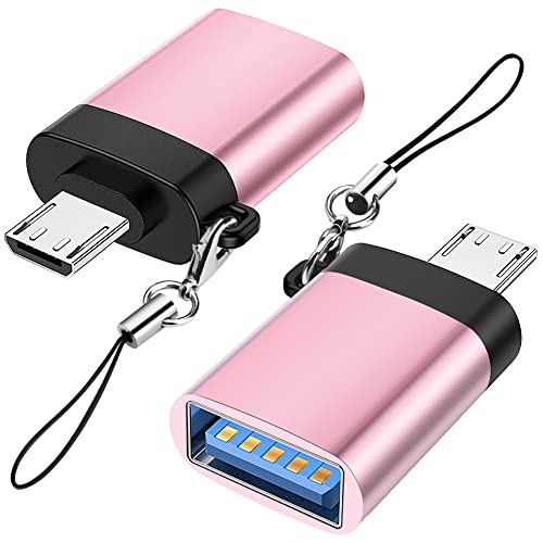 Seminer Micro USB auf USB 3.0 Adapter (2er Pack) mit Lanyard, Micro USB Stecker auf USB-A Buchse OTG Adapter Kompatibel mit Samsung S7 S6, OTG Micro Devices, Flash Drive, Tastatur (Roségold) von Seminer