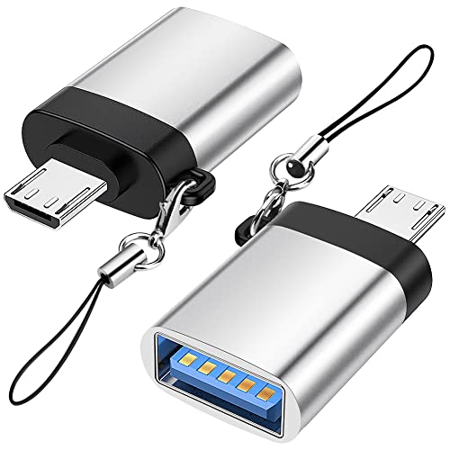 Seminer Micro USB auf USB 3.0 Adapter (2er Pack) mit Lanyard, Micro USB Stecker auf USB-A Buchse OTG Adapter Kompatibel mit Samsung S7 S6, OTG Micro Devices, Flash Drive, Tastatur (Silber) von Seminer