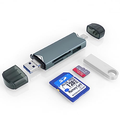 Seminer SD Kartenleser, 6-in-1 USB C/USB 3.0 Dual Slot OTG Speicherkartenadapter für TF/SD/Micro SD/SDXC/Micro SDXC/Micro SDHC Speicherkarten (Grau) von Seminer
