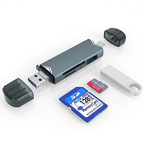 SD Kartenleser, Seminer 6-in-1 USB C/USB 3.0 Dual Slot OTG Speicherkartenadapter für TF/SD/Micro SD/SDXC/Micro SDXC/Micro SDHC Speicherkarten (Grau) von Seminer