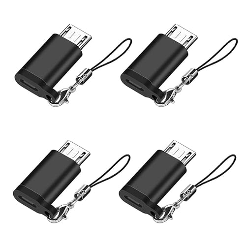 Seminer USB C auf Micro USB Adapter (4 Packs), Typ C Buchse auf Micro USB Stecker umwandeln Stecker mit Lanyard Kompatibel mit Samsung Galaxy S7/S7 Edge, Huawei und Micro USB Geräten, Schwarz von Seminer