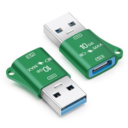 Seminer USB auf USB C Adapter (2er Pack), USB 3.0 Stecker auf Typ-C Buchse Adapter, 10Gbps Datenübertragung, Kompatibel mit iPhone 15 Pro Max, iPad Air 5/Mini 6, Galaxy S22/S21(Grün) von Seminer