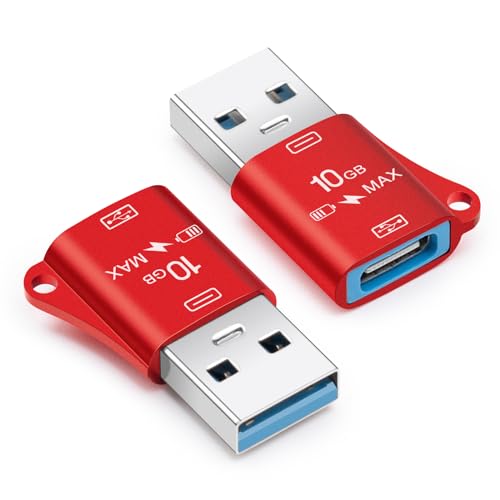 Seminer USB auf USB C Adapter (2er Pack), USB 3.0 Stecker auf Typ-C Buchse Adapter, 10Gbps Datenübertragung, Kompatibel mit iPhone 15 Pro Max, iPad Air 5/Mini 6, Galaxy S22/S21 (Rot) von Seminer