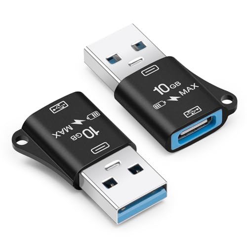 Seminer USB auf USB C Adapter (2er Pack), USB 3.0 Stecker auf Typ-C Buchse Adapter, 10Gbps Datenübertragung, Kompatibel mit iPhone 15 Pro Max, iPad Air 5/Mini 6, Galaxy S22/S21 (Schwarz) von Seminer