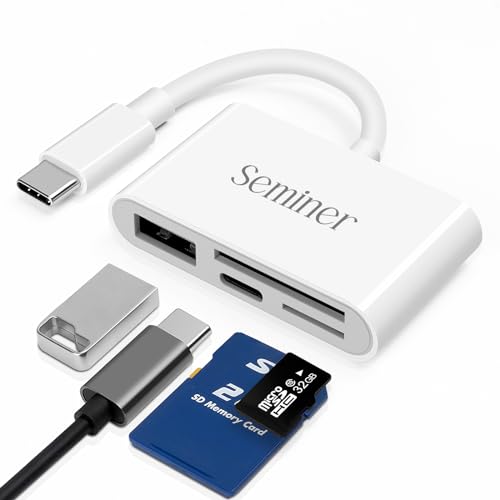 USB C SD Kartenleser, Seminer 4 in 1 USB-C zu Kamera Speicherkartenadapter mit Ladeanschluss, Micro SD TF Speicherkartenleser Kompatibel mit MacBook, iPad, Samsung, Android, Kamera, iMac von Seminer
