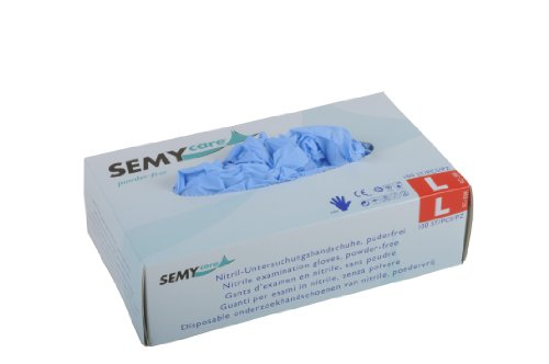 Semy Care Nitril-Untersuchungshandschuhe, puderfrei, Größe L, blau AQL 1.5, 1er Pack (1 x 100 Stück) von Semy
